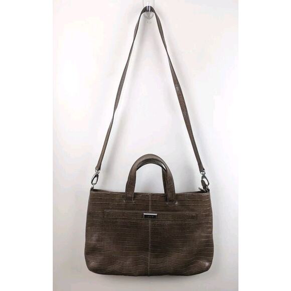 Lodis Brown Leather Laptop Messenger Bag Large Tote Alligator 17x11" Work - Picture 1 of 5